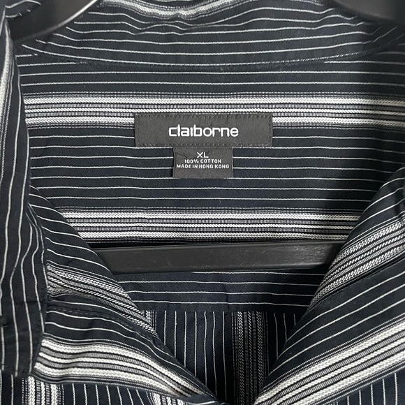 Claiborne Black/White Striped Button Up Dress Shirt - Picture 2 of 3